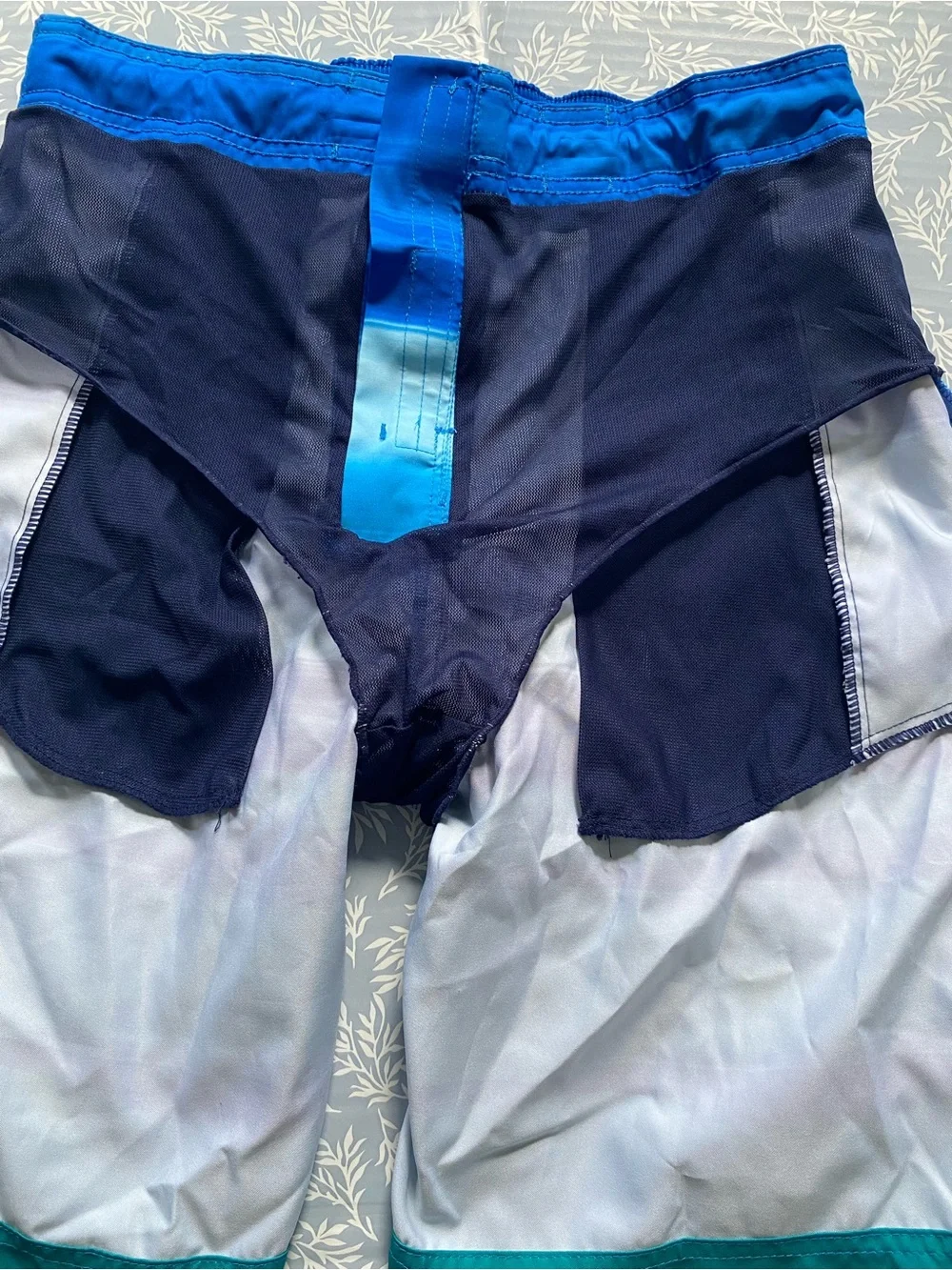 Speedo Men's Blue and Teal Gradient Stripe Swim Trunks